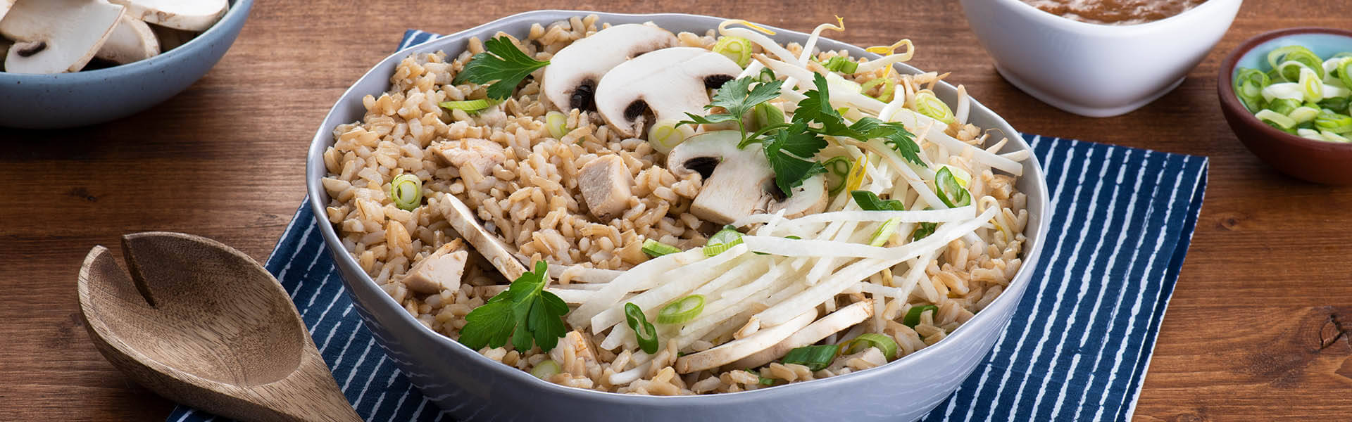 Asian Chicken and Rice Salad with Spicy Peanut Sauce