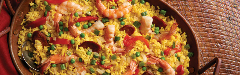 Easy Paella with Yellow Rice, Shrimp and Sausage