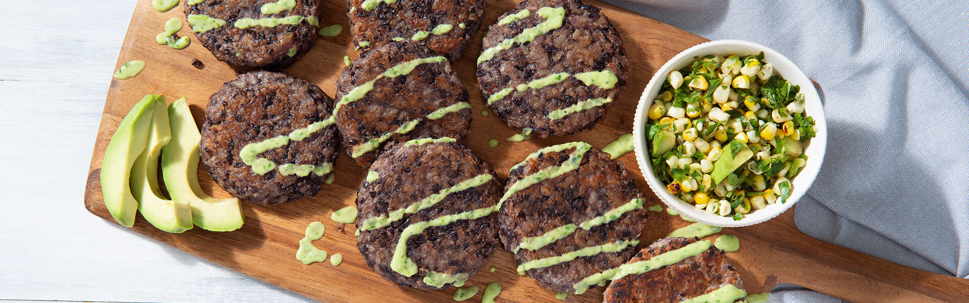 Black bean and brown rice cakes with avocado salsa