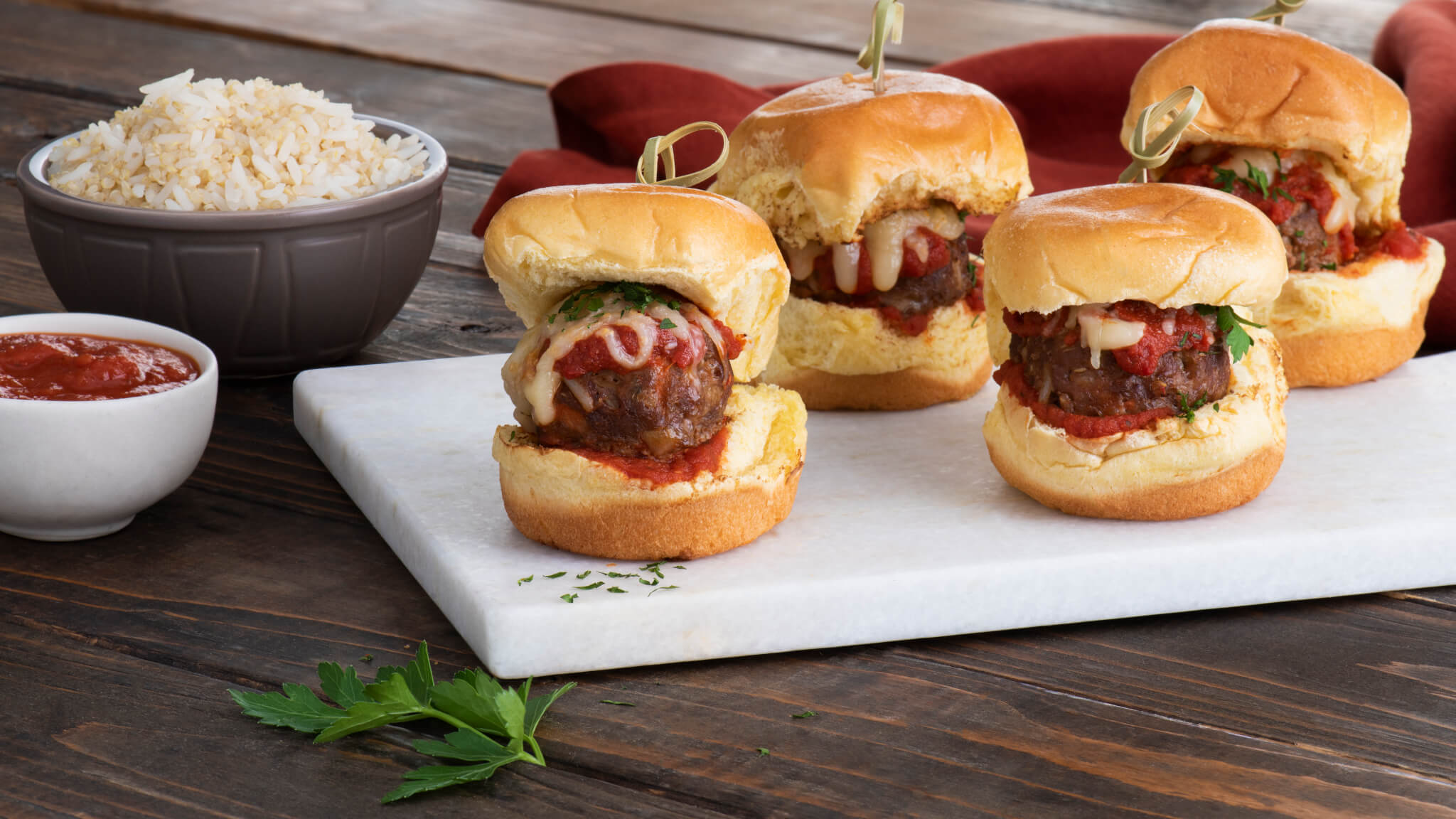 Saucy Meatball Sliders with Jasmine Rice & Quinoa