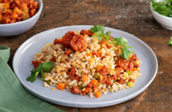 Lentils Brown Rice, Chorizo, Carrots and Fresh Cilantro