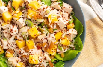 Mango Chicken Rice Salad with lettuce