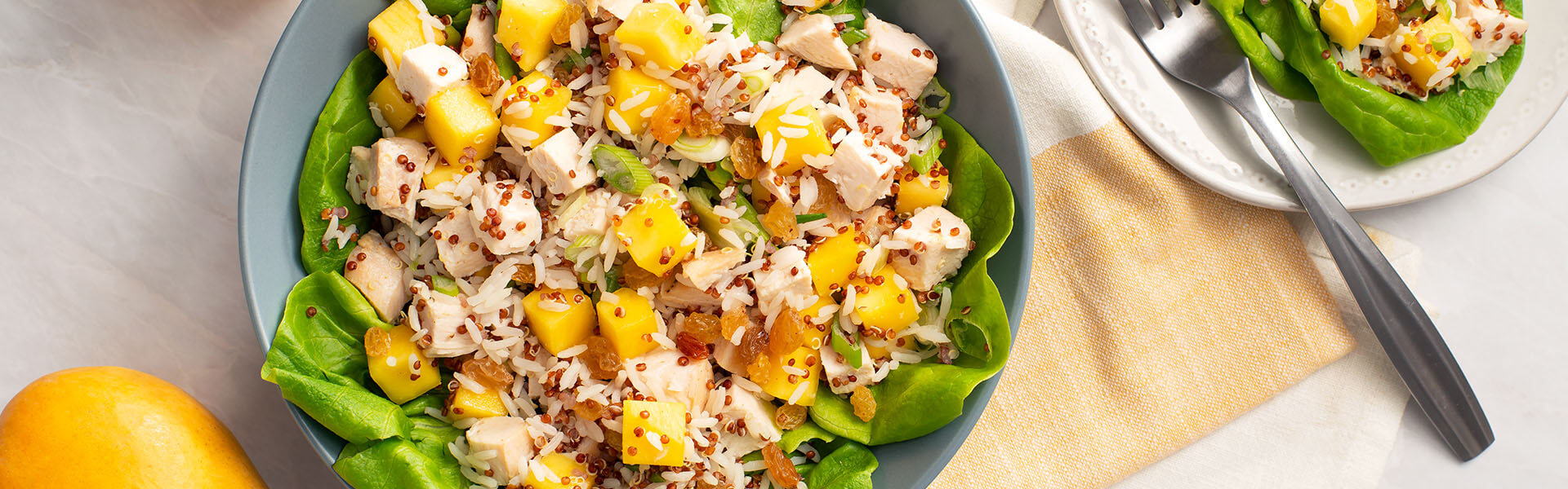 Mango Chicken Rice Salad with lettuce