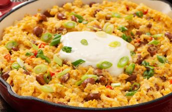 Rice Migas with beans and eggs