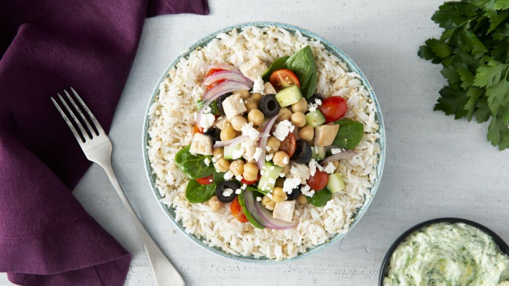 Greek power bowl with Chicken, Jasmine and Quinoa