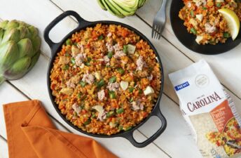 Tuna and Artichoke paella with medium grain rice