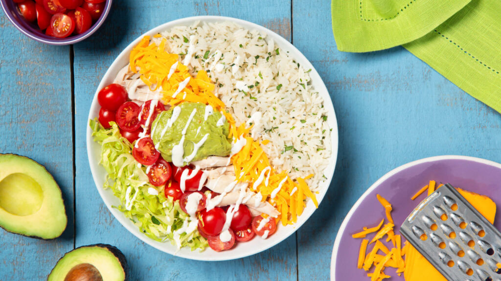 Chicken Burrito Rice Bowl with Cilantro Limón Jasmine Rice