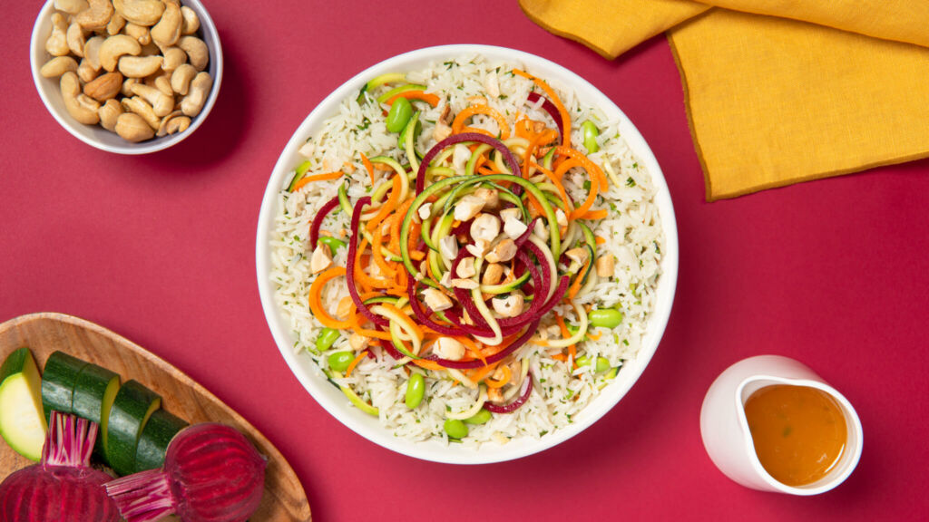 Jasmine Rice and Spiralized Salad Bowl with Carrots and Zucchini