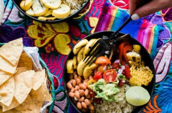 Grilled vegetables and burrito rice bowls with Hatch green chile