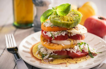 Layered caprese rice salad