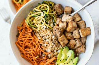 Asian tofu rice bowl