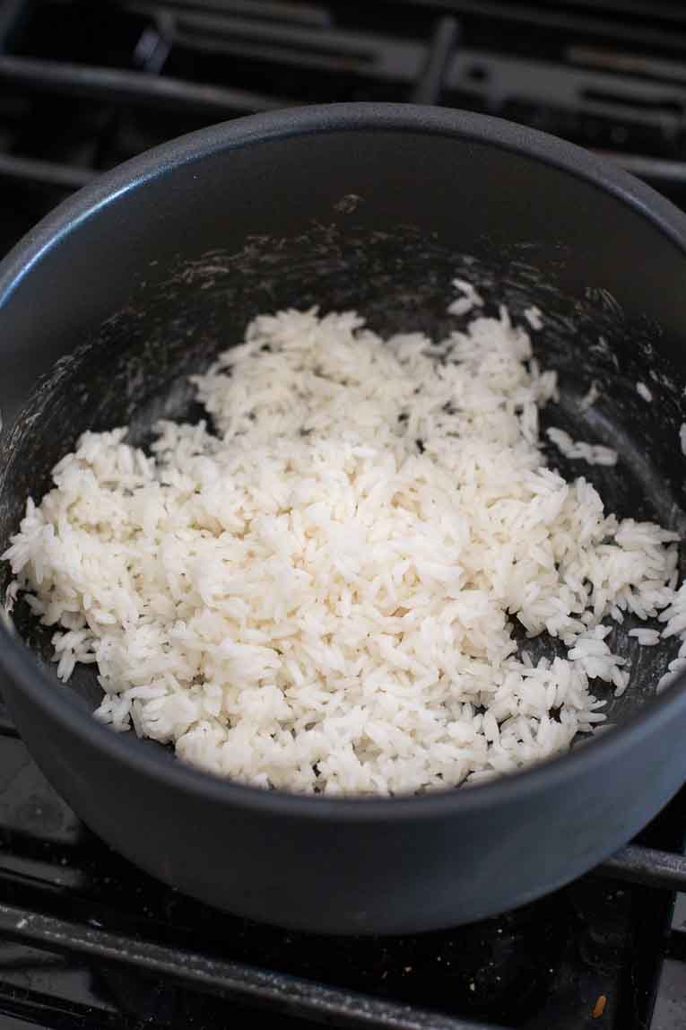 cooking rice in a pot