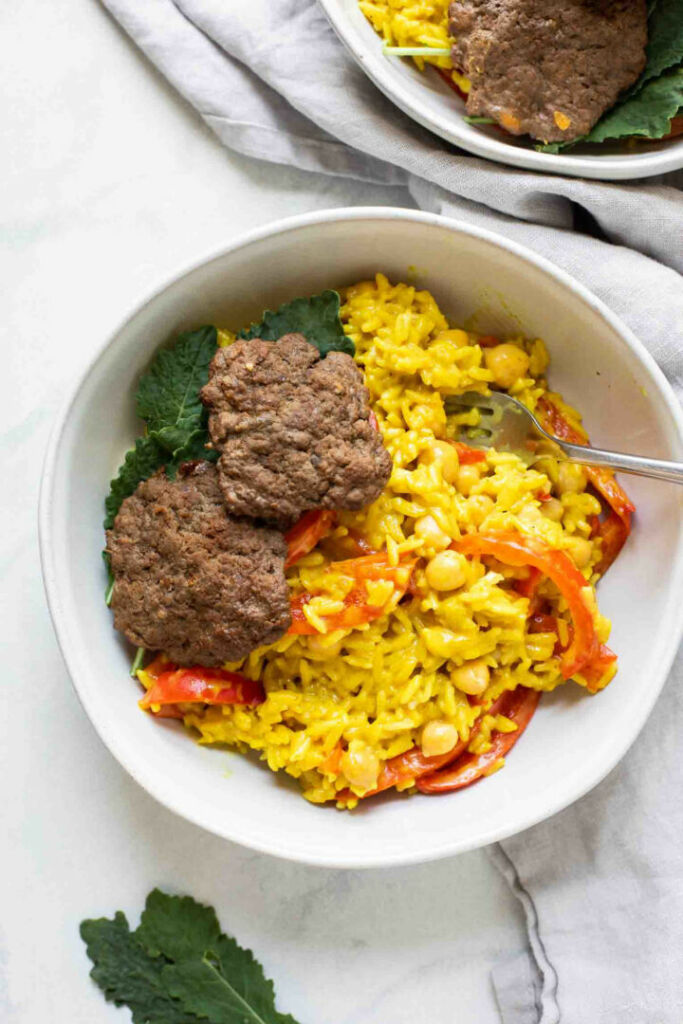 beef curry rice burger bowls