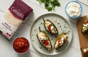 Rice and cheese stuffed jalapeño peppers