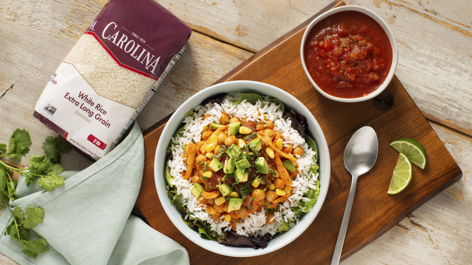 vegan tinga rice bowl with avocado