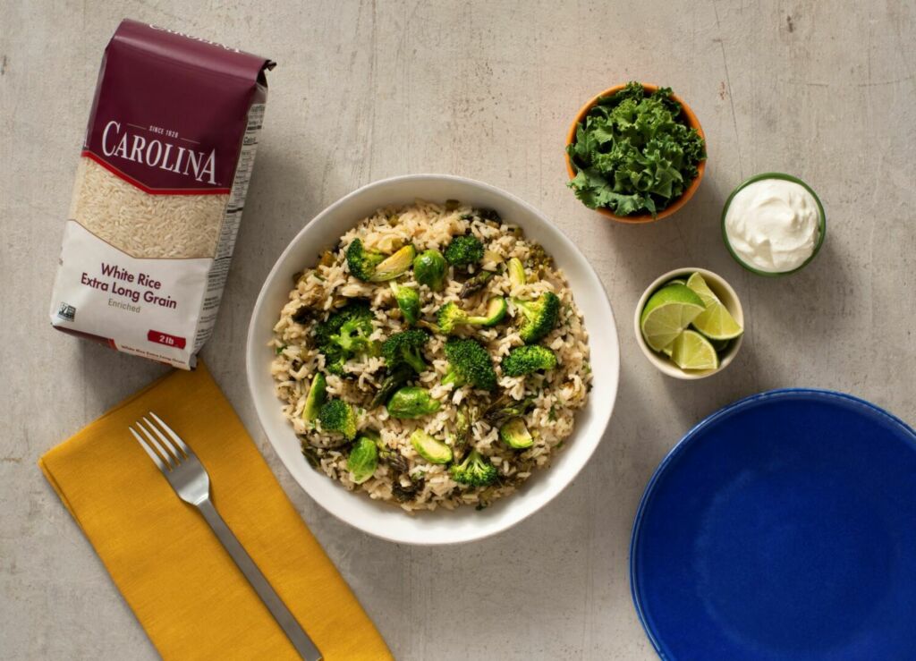 Green Rice with Roasted Vegetables and White Rice