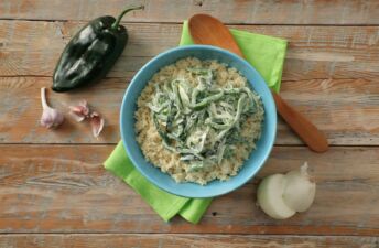 Poblano strips with cream and rice