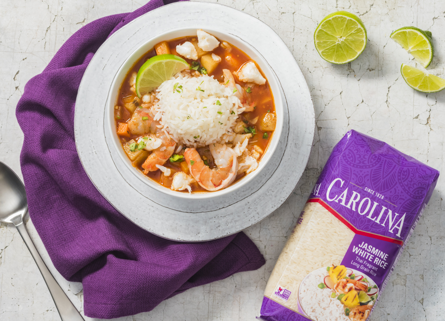 Sopa de camarón con arroz jazmín