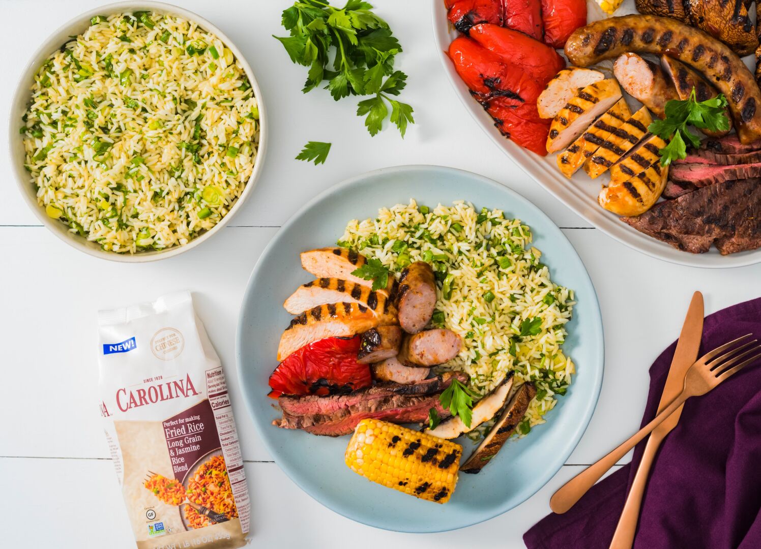 mixed-grill-with-chicken-steak-chorizo-and-vegetables-with-chimichurri-rice