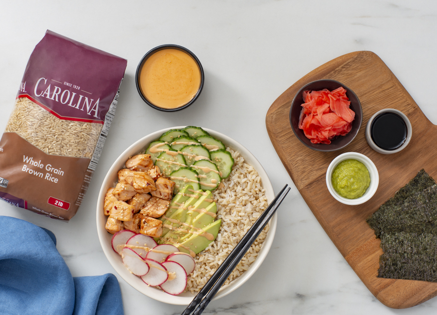 sriracha spicy salmon and brown rice bowl recipe