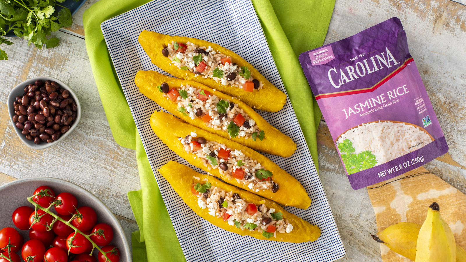 Stuffed Plantains With Rice and Beans